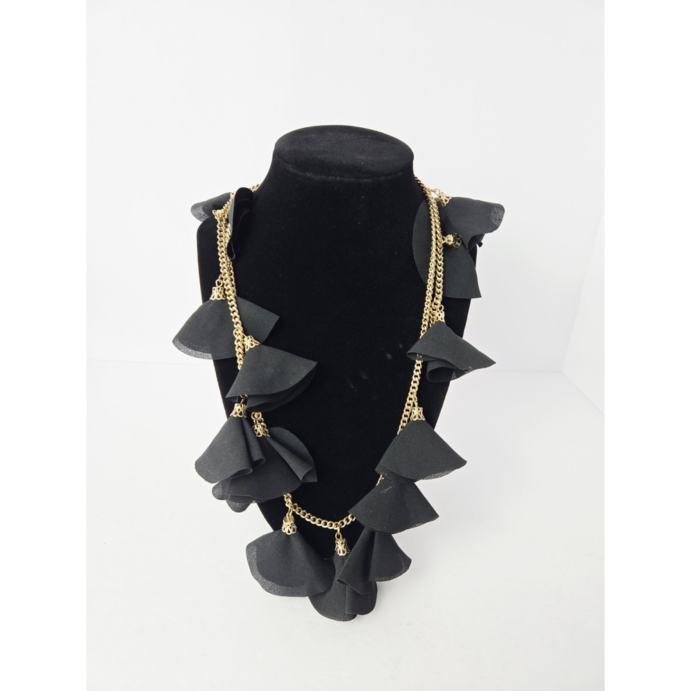 Natasha black gold tone tassel necklace double layer